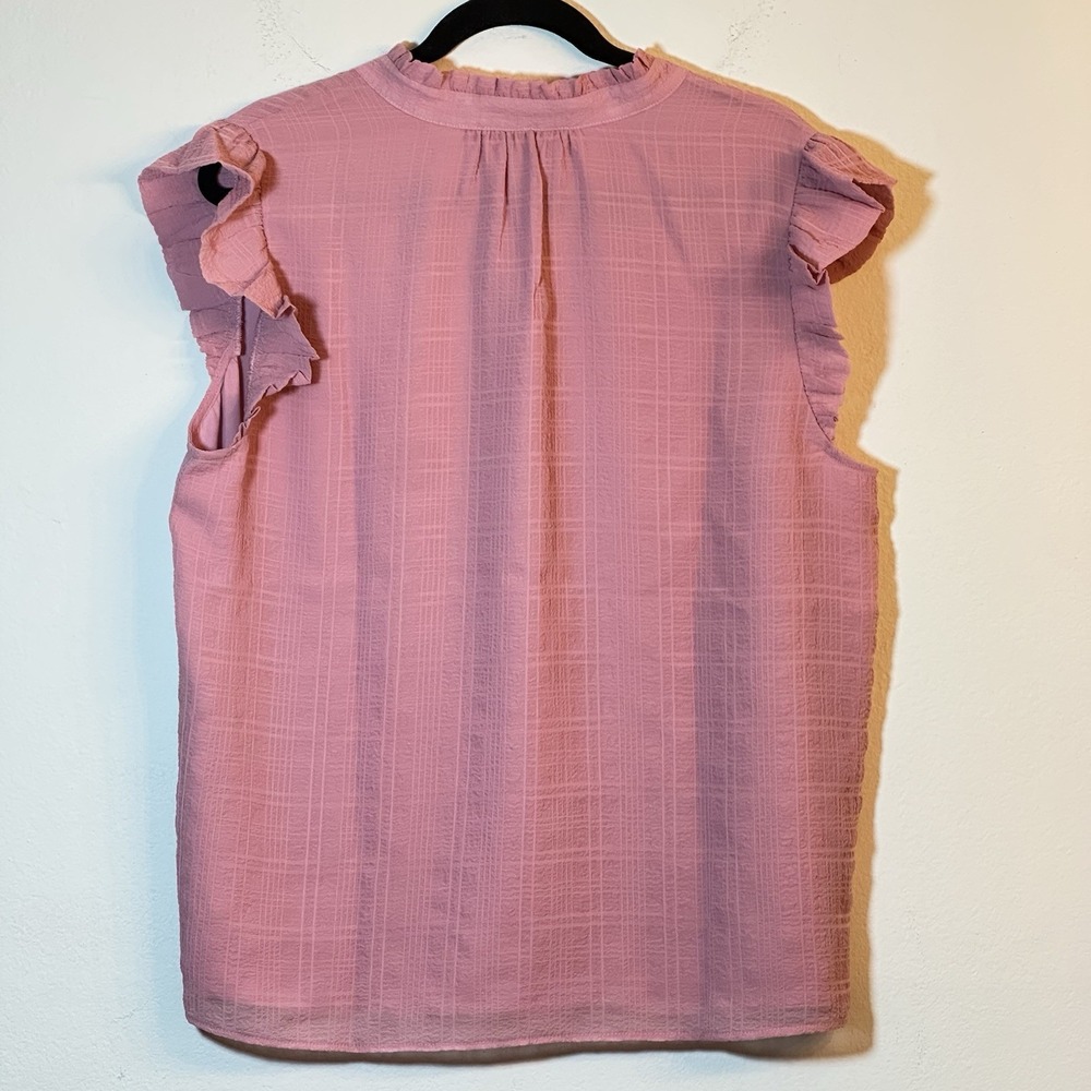 Les Serein Pink Ruffle Sleeve Blouse Women's XL V-Neck Flutter Top New with Tags - Picture 3 of 12
